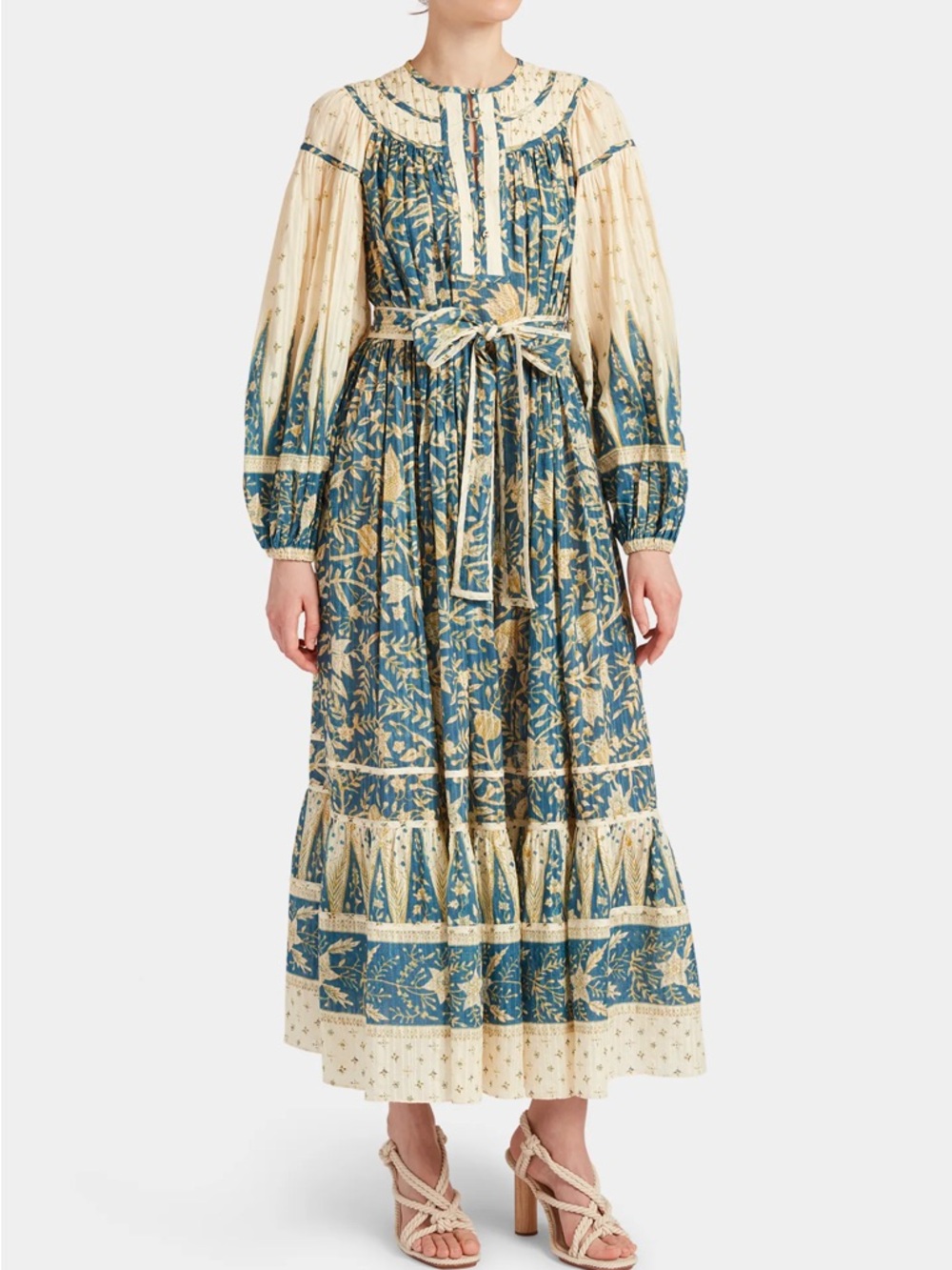 Ulla Johnson Kemala Belted Blouson-Sleeve Maxi Dress Size 2